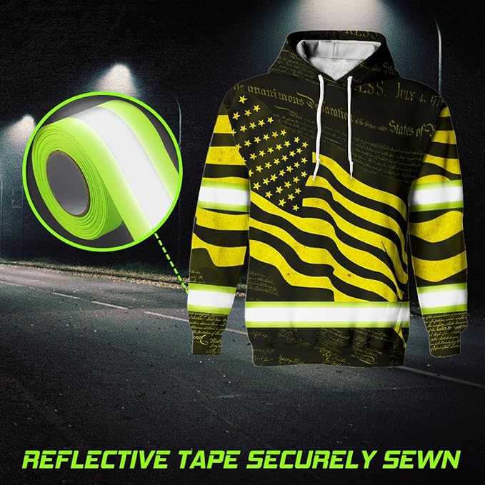 US Flag High Visibility Hoodie for Men Reflective Hoodie Safety Workwear for Worker Runner Patriotic ACC02