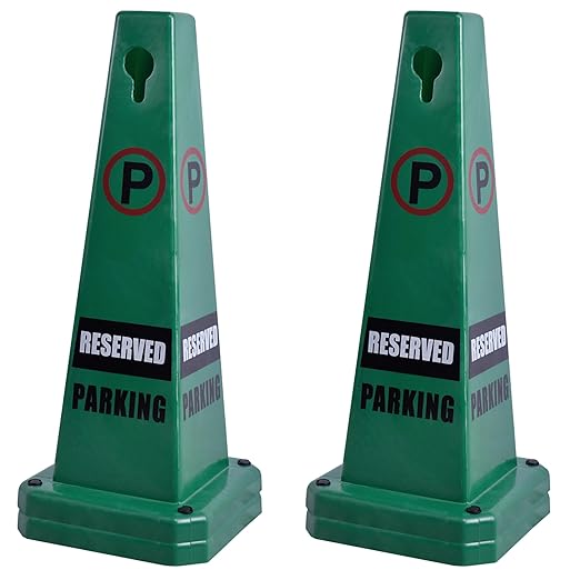 OrangeStar Reserved Parking Cones 4-Pack, 26.5" Large 4-Sided Message Safety Traffic Cones with Heavy Rubber Base for Indoor Outdoor Use, Parking Lot Control, Driveway Barriers