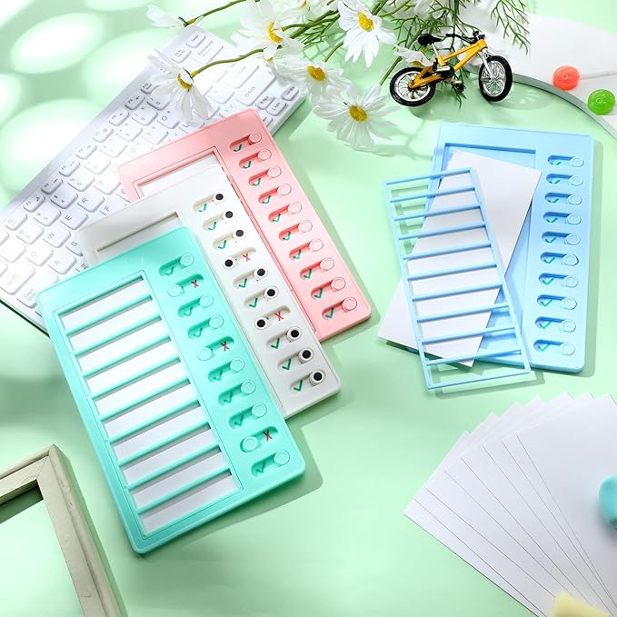 Queekay 4 Pcs Blank Chore Chart Kids Chore Chart, Plastic Checklist Board with 8 Detachable Cardstock to Do List for Home Routine Planning (White, Pink, Blue, Green)