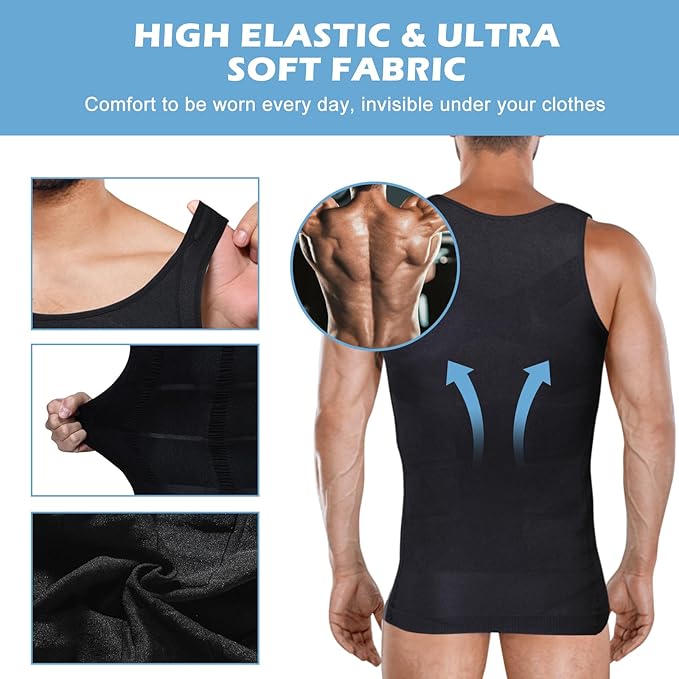 Mens Slimming Body Shaper Vest, Gynecomastia Compression Shirts, Tummy Control Undershirts