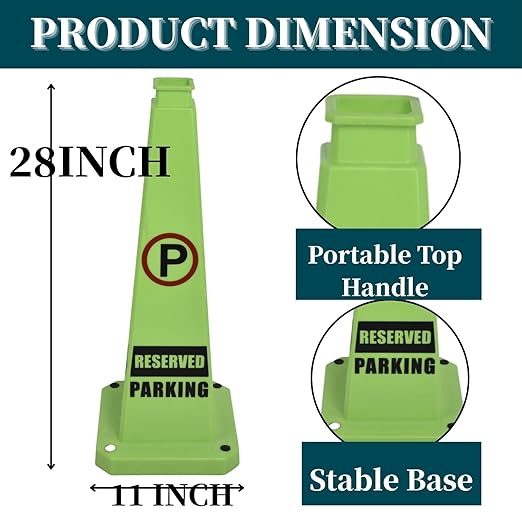 BESEA Reserved Parking Cone 6 Pack, 28" No Parking Sign Cone with Weighted Base, Green 4-Sided “ Reserved Parking” Warning Cone for Driveways Business Parking Lots Garages Indoor/Outdoor