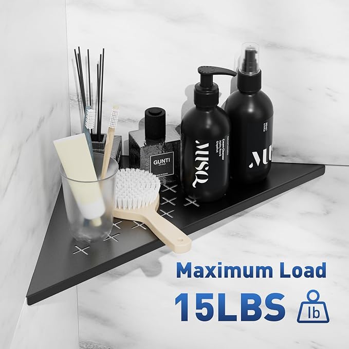 lives 2 Pack Corner Shower Shelf 10" Slot Design Recessed Shower Shelves for Tiled Wall, 304 Stainless Steel Corner Shelf for Bathroom, No Drilling Needed (Matte Black, Cross)