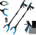 2 Pack 32 inch GrabRunner Folding Reacher Grabber Tool with Strong Magnetic and Swivel Head &Shoehorn (Blue Blue)