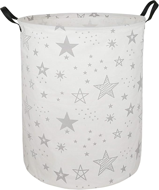 19.7 Inch Round Laundry Clothes Hamper Laundry Basket with Handles,Storage Organizer Bins Laundry Gift Basket for Room, Bedroom Decor (Grey Star)