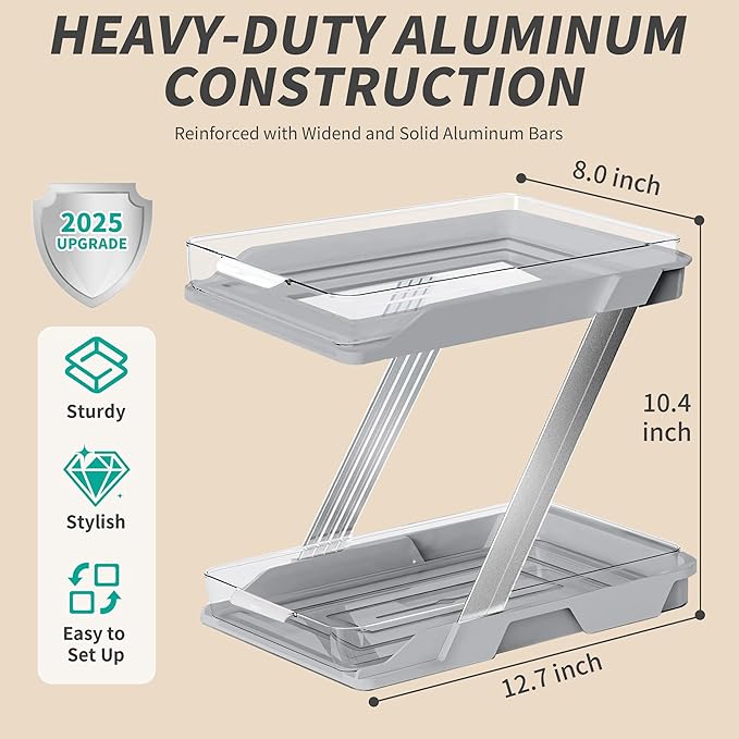 2 Pack Bathroom Organizers and Storage - Multi-Purpose,2-Tier Clear Pull Out Organization for Bathroom,Under Sink,Kitchen,Vanity,Countertop,Cabinet,Pantry & Medicine Cabinet,Grey