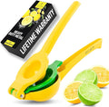 Zulay Kitchen Metal 2-in-1 Lemon Squeezer - Sturdy Max Extraction Hand Juicer Lemon Squeezer Gets Every Last Drop - Easy to Clean Manual Citrus Juicer - Easy-Use Lemon Juicer Squeezer - Yellow/Green