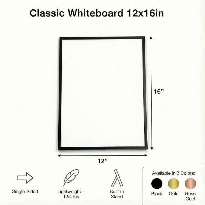 12x16 Magnetic Whiteboard with Stand – Includes Weekly & Monthly Planner Sheets – Desktop Dry Erase Board with Black Frame, 3 Markers, Eraser, Magnets & Wall Mount Kit