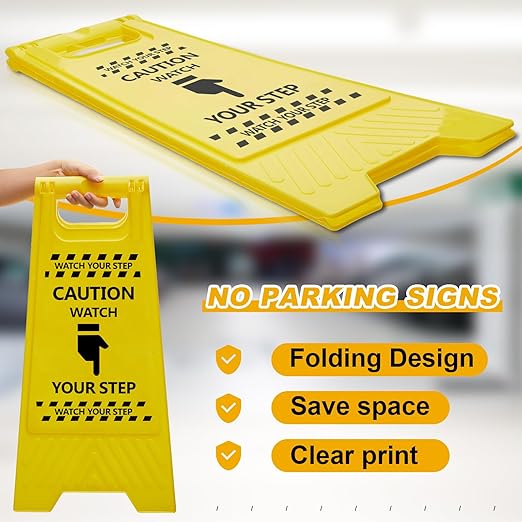 3 Pcs Caution Watch Your Step Sign Safety Double Sided Floor Heavy Duty Plastic Warning Caution Sign for Home Yard Outdoor Wet Floor Step, 24 x 11.6 x 8 Inch, Black on Yellow