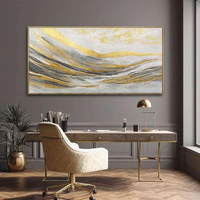 Abstract Wall Decor Modern Canvas Poster Gold Foil Wood Wall Art 24"x48" Pictures for Bedroom Wall Posters for Dining Room Area