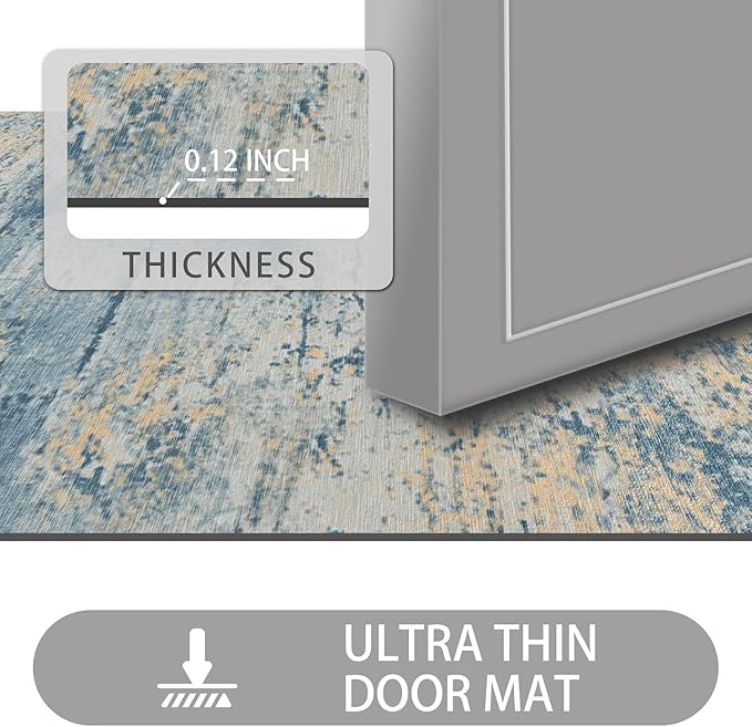 Ultra Thin Door Mat Indoor Entrance, 1/10 in Thin Door Mats for Inside Entry, Non-Slip Rubber Backing Washable Doormat, Fade Resistant, Absorbent, Low Profile Dirt Trapper, 35"X24"
