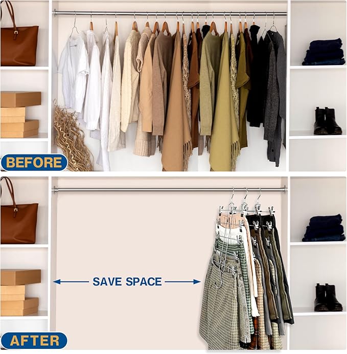 6 Piece Pants Hangers Space Saving,Skirt Hanges with Clips 5 Tier,Closet Organizers and Storage Magic Hangers,Clothes Hangers Space Saver,Closet Organization for Skirt,Trousers,Jeans,Legging