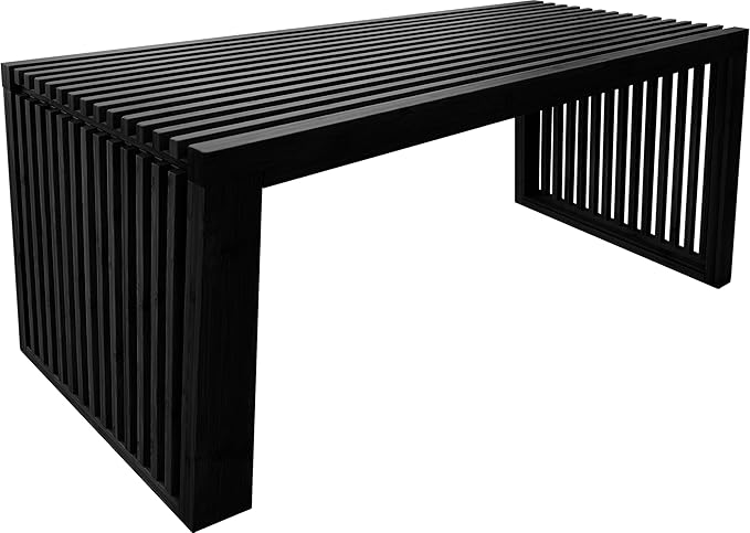 Versatile Wooden Slatted Bench - Sleek Modern Design for Dining, Entryway, Bedroom - Indoor Use with Storage Capability for Home, Kitchen, Bathroom & Beyond (Black)
