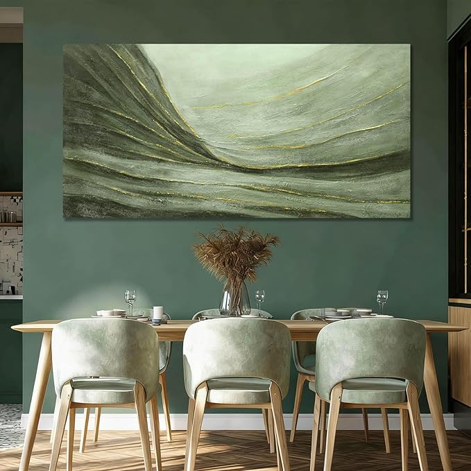 MLART99 Oversized Green and Gold Abstract Wall Art 29x58 Inch Modern Canvas Painting Minimalist Large Artwork for Living Room Bedroom Office Above Sofa Home Decoration