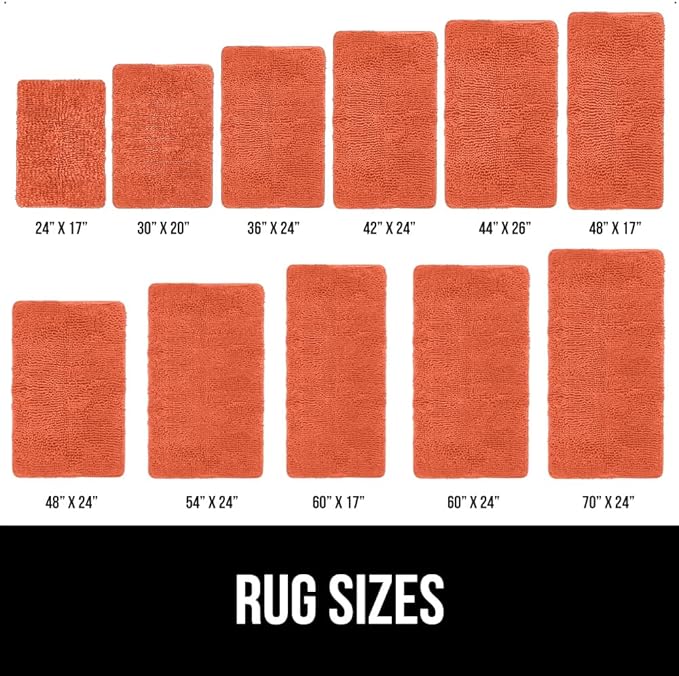 GORILLA GRIP Bath Rug Mat 44x26, Thick Soft Absorbent Chenille, Quick Dry Microfiber Mats, Rubber Backing Washable Shower Floor Rugs, Bathmat Runner, US Designed Bathroom Home Decor Accessories Coral