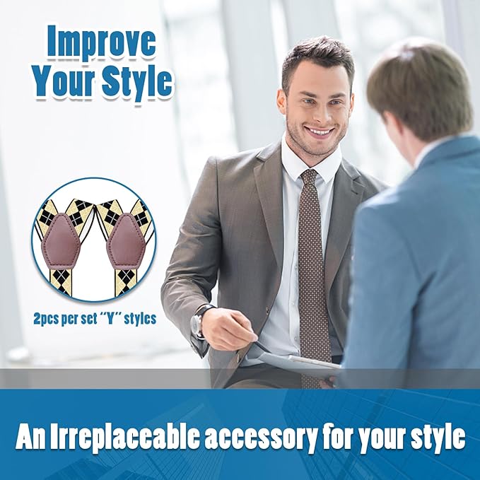 STAY GENT Y-Style Shirt Stays For Men with Non-Slip Locking Clamps and Adjustable Elastic Straps