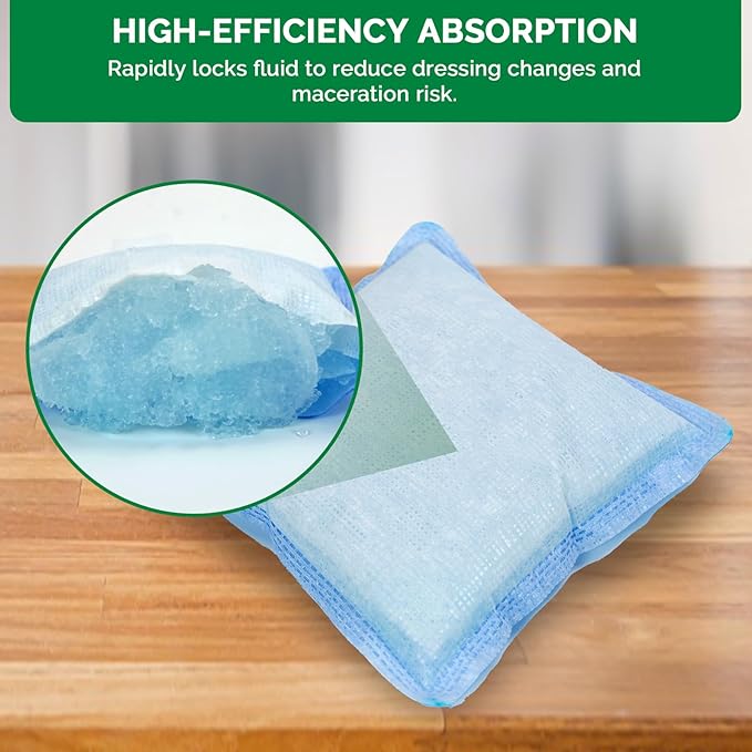 Super Absorbent Dressing for Wound Care 4" x 8" Individual Sterile Pack of 10 Nonstick Soft Surgical Gauze Pad Waterproof Wound Dressing Bandage for Heavily Exuding Wound Care