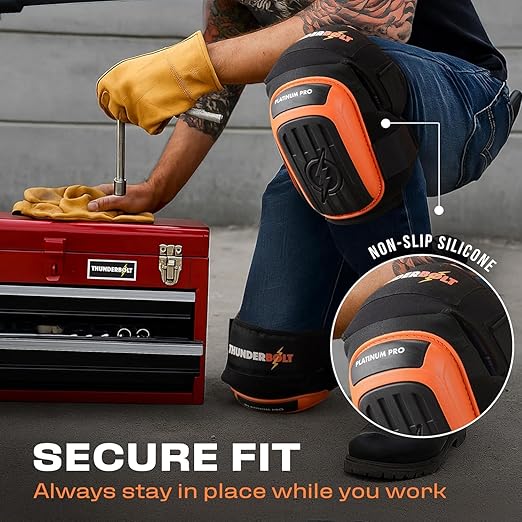 Thunderbolt Knee Pads for Men Construction Knee Pads for Work for Men and Women with Double Gel for Gardening Flooring Roofing Heavy Duty with Extra Thick Foam and Strong Adjustable Non-Slip Straps