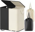 Lifewit Double Laundry Hamper with Lid and Removable Laundry Bags, Large Collapsible 2 Dividers Dirty Clothes Basket with Handles for Bedroom, Laundry Room, Closet, Bathroom, College, 136L White&Black