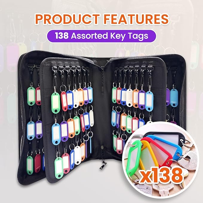 138 Position Key Organizer with Combination Lock, Waterproof Fireproof Zippered Key Case, Key Holder Box for Rental Management Real Estate Sales Hotel Executives
