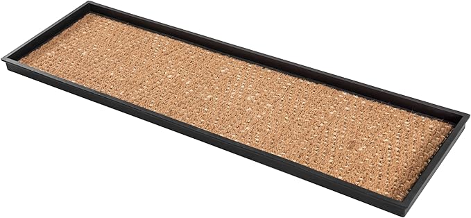 Anji Mountain Heavy Duty Waterproof Rubber Shoe Storage Mat Organizer/Boot Storage Tray Multi Use for Entryway with Coir, Tan Cross Embossed Insert, Fits 4 Pair (46.5" Wide)