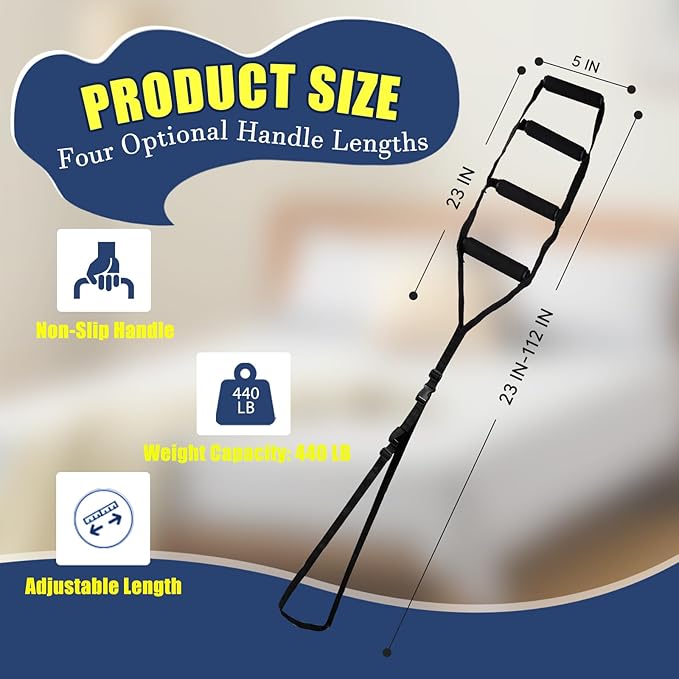 Bed Rails for Elderly Adults Safety,ASTM Approved Adjustable Bed Assist Rails For Seniors,Anti-Slip Ergonomic Handle,440lb Weight Capacity,Comes with storage bag,Night sensor light & Bed Ladder Assist