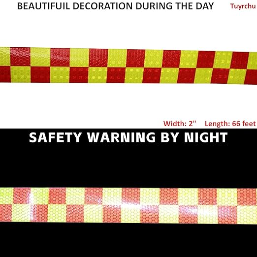 Reflective Tape 2 inch X 66 feet, Outdoor Waterproof Hazard Conspicuity Safety Warning Industrial Marking Tape