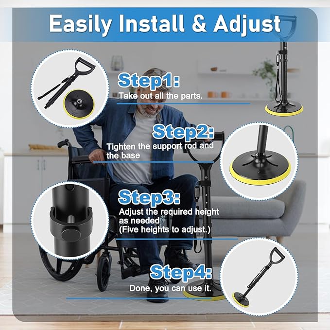 Mobility Aid Tool, 5 Height Adjustable Standing Assist Devices, Stand Assist Aid for Elderly, Elderly Lift Assist Supports Equipment for Gardening Weeding Floor Maintenance