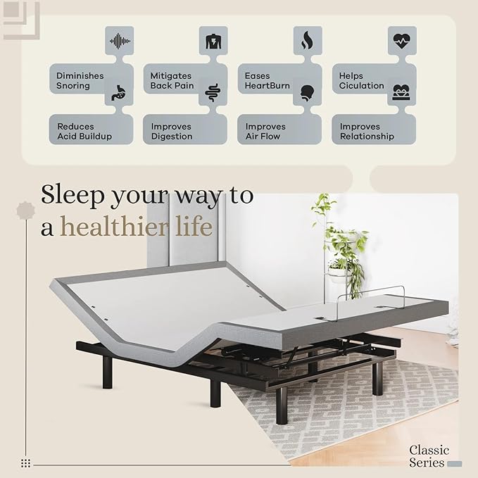Sven & Son Classic Adjustable Bed Base, Head and Foot Lift, Massage, Under-Bed Lights, USB, Gel Memory, Zero Gravity Smart Frame - Full