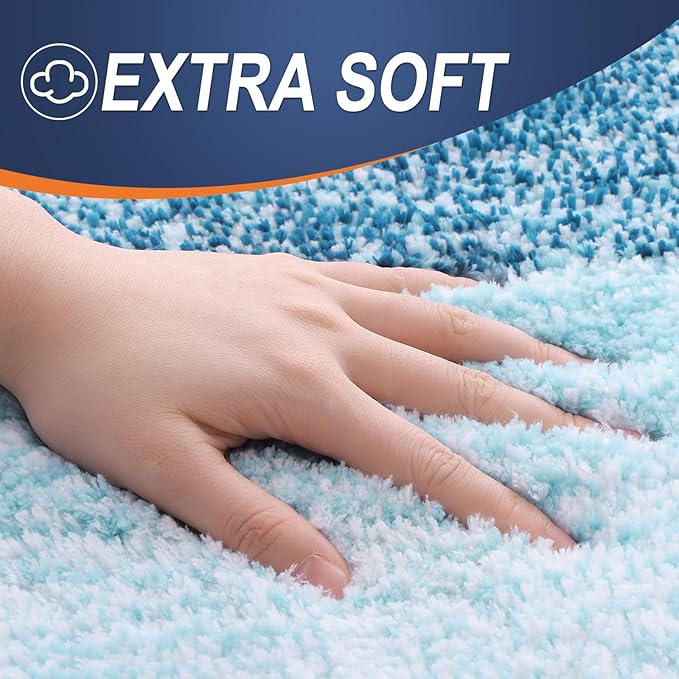 OLANLY Bathroom Rug Set 2 Piece, Soft Absorbent Microfiber Bath Mats and U-Shaped Contour Toilet Rug, Non-Slip, Machine Wash Dry, Plush Shaggy Bath Mats for Bathroom (30"x20"+24"x20", Peacock Blue)