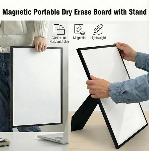 12x16 Magnetic Whiteboard with Stand – Includes Weekly & Monthly Planner Sheets – Desktop Dry Erase Board with Black Frame, 3 Markers, Eraser, Magnets & Wall Mount Kit