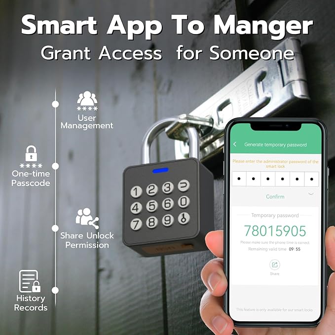 Smart Lock Combination Padlock, Fingerprint Gate Lock with Codepad, Biometric Keyless Combo Lock with Bluetooth APP, Waterproof for Storage Unit Outdoor Fence Gate Shed Gym Locker