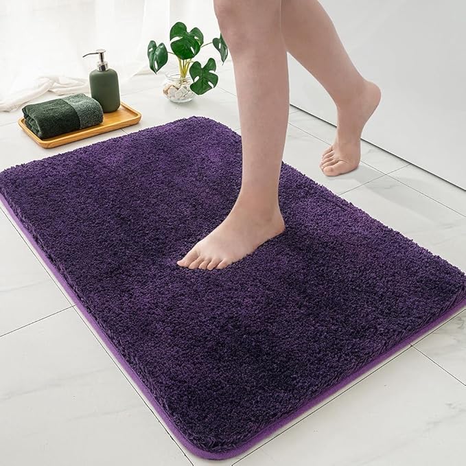 MIULEE Extra Thick Non Slip Bathroom Rug Shaggy Soft Bath Mat Plush Microfiber Absorbent Water for Shower Tub Machine Washable (Dark Purple, 24x70 Inches)