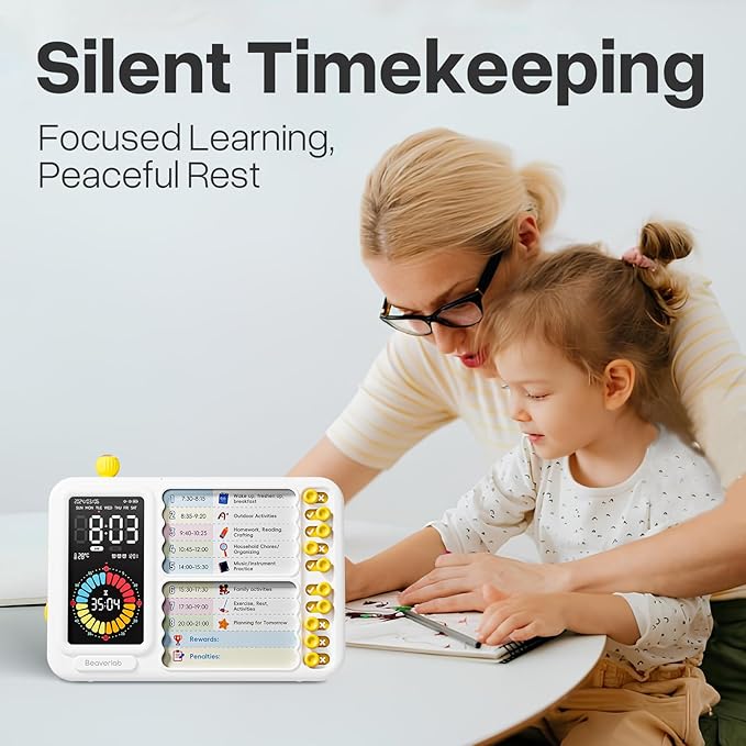 Visual Timer for Kids with 99 Minute Countdown, ADHD Timer with Planning Board, Daily Chore Board-Checklist for Autism, Silence Timer for Students