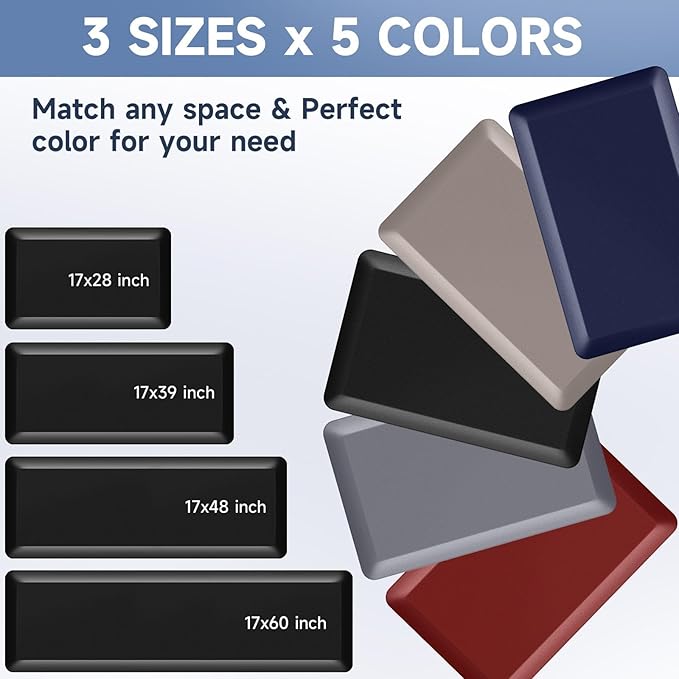 4/5 Inch Thick Kitchen Mat Anti Fatigue Mat Kitchen Rugs Kitchen Decor Non-Slip, Stain & Water Resistant, Kitchen Mats Desk Mat for Kitchen, Office, Workshop, Black, 17'' x 60''