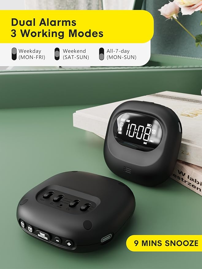 ROCAM Rechargeable Vibrating Alarm Clock Bed Shaker, 3000mAh Portable Travel Clock Under Pillow for Teens, Deaf People, Heavy Sleepers, Adults – 160-Day Standby, Great for Bedroom or Dorm Use