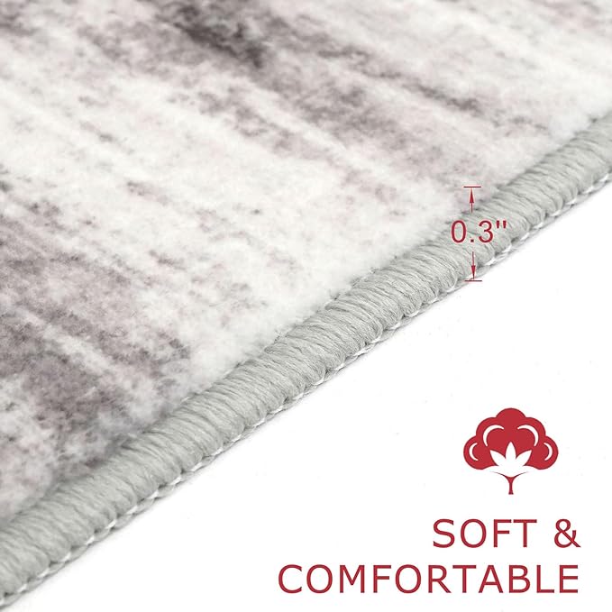 KOZYFLY 3x10 Ft Rug Modern Ombre Runner Rug for Hallway, Washable Kitchen Rugs Non-Slip Soft Striped Entryway Rug, Print Grey-Beige Abstract Carpet for Laundry Nursery