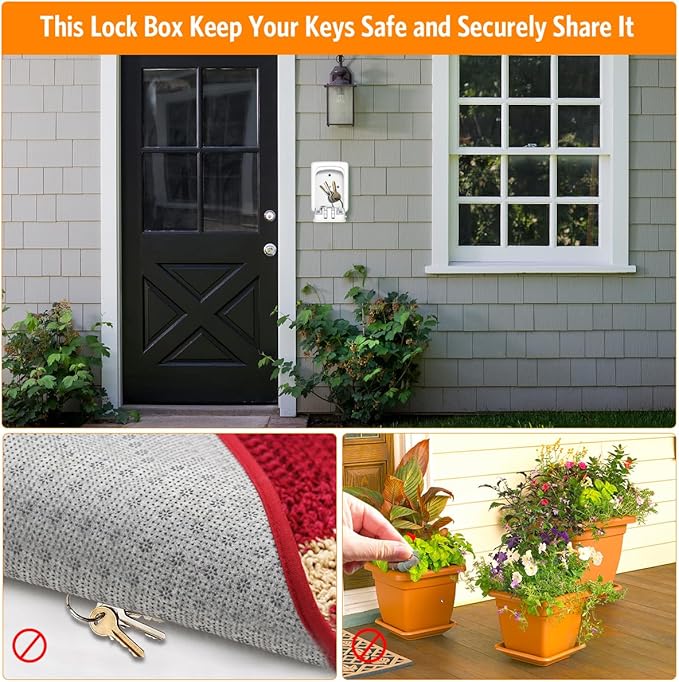 Key Lock Box Wall Mounted, Fayleeko 4 Digit Combination Lockbox for Outside, House Keys - 5 Keys Capacity, Key Safe Security Storage Lock Box for Indoor, Outdoor, Garage, Garden, Store (White, 2Pack)