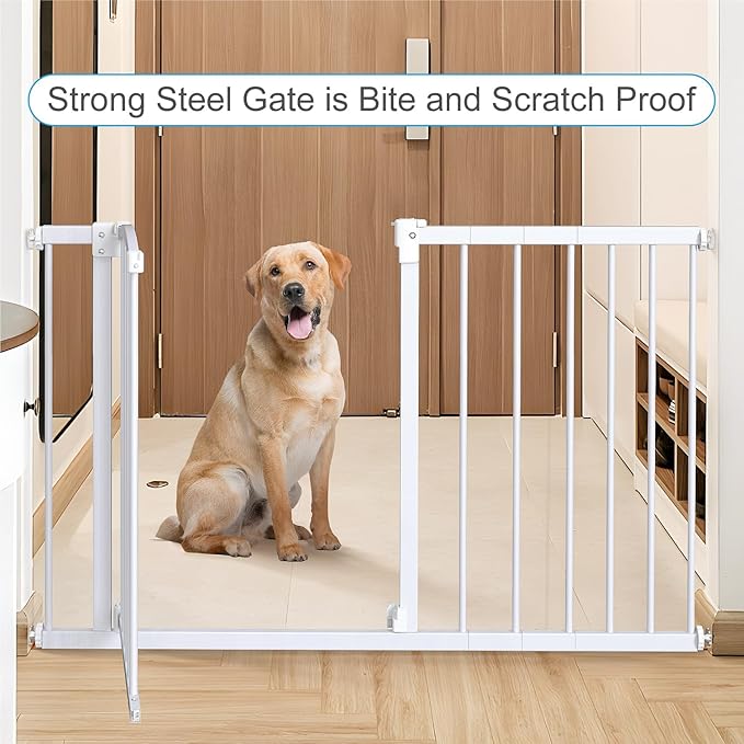 Great Gates Pet Gate - Durable Steel Gate for Stairs - Self-Closing Door & 2-Step Child Proof Lock - Wall-Friendly Dog Gates for Doorways (Fits Most) - 29.8"- 47.5", 34” Tall