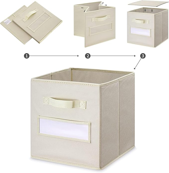artsdi Fabric storage cubes (Set of 8) 11 Inch Cube Storage Bin, Cube storage with 8 Labels Window Cards & a Pen, Foldable cube organizer bins,11x11 Storage bin, Cubby Organizer Boxes, Beige