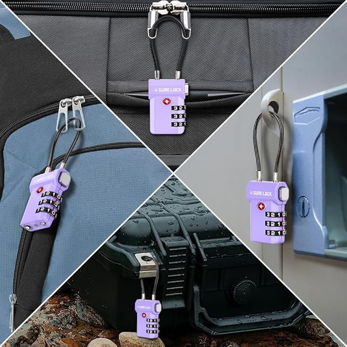 SURE LOCK TSA Approved 3-Digit Combination Luggage Locks – Open Alert Indicator, Re-settable Code with Zinc Alloy Body, Easy-Read Dials for Suitcase, Backpack, Gym Locker & Toolbox (Multiple Colors)
