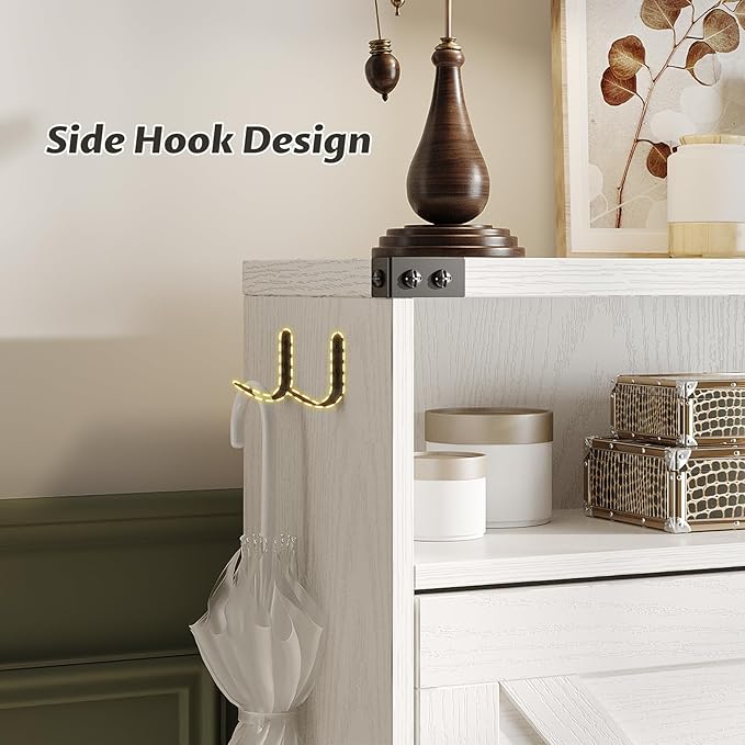 Shoe Cabinet with 2 Flip Drawers & Open Storage,Farmhouse Shoe Storage Cabinet for Entryway,Freestanding Narrow Organizer Rack with Legs,Foyer,Hallway,White
