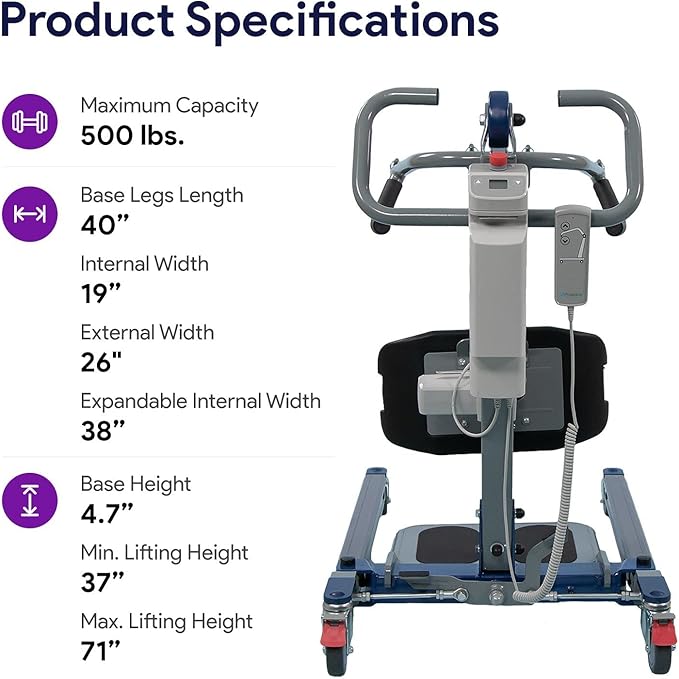 ProHeal Sit to Stand Lift - Full Body Patient Transfer Lifter for Home Use and Facilities - 500 Pound Weight Capacity, 4 Sling Hooks