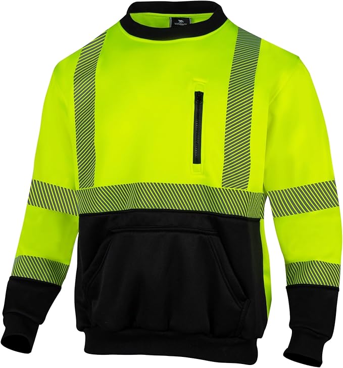 VENDACE Hi Vis Safety Sweatshirts for Men Reflective ANSI Class 3 High Visibility Construction Work Crew Sweatshirt No Hood