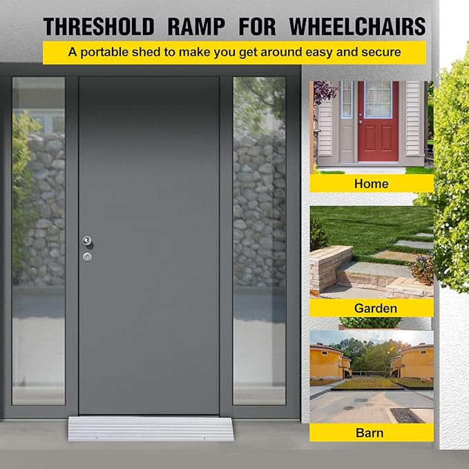 Door Threshold Ramp 1" Rise Door Ramp Aluminum Entry Ramp or Doorways Rated 800 lbs Load Capacity forWheelchair Scooters Power Chairs Walkers