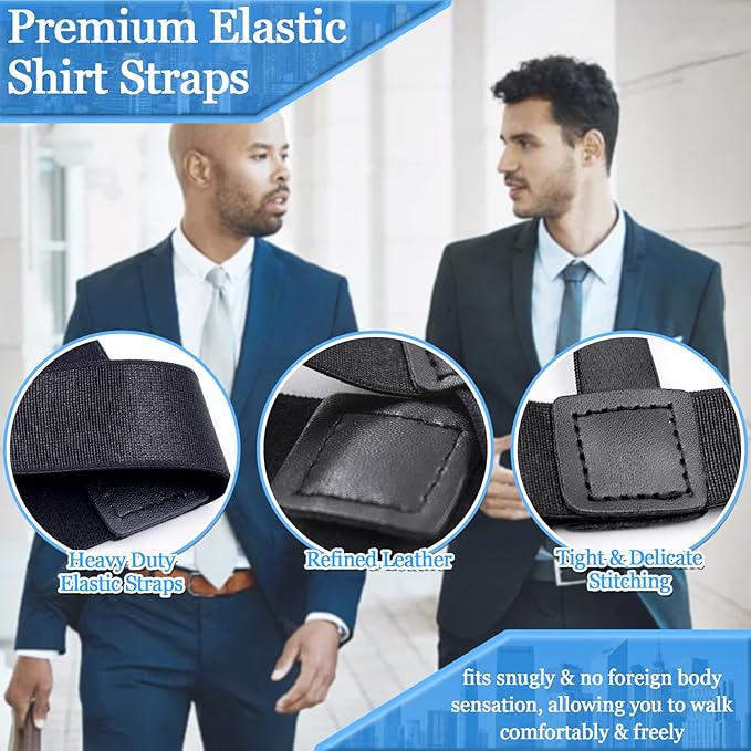 STAY GENT Mens Shirt Stays Adjustable Elastic Shirts Tucker Shirt Garter for Men Police Keep Shirt Tucked