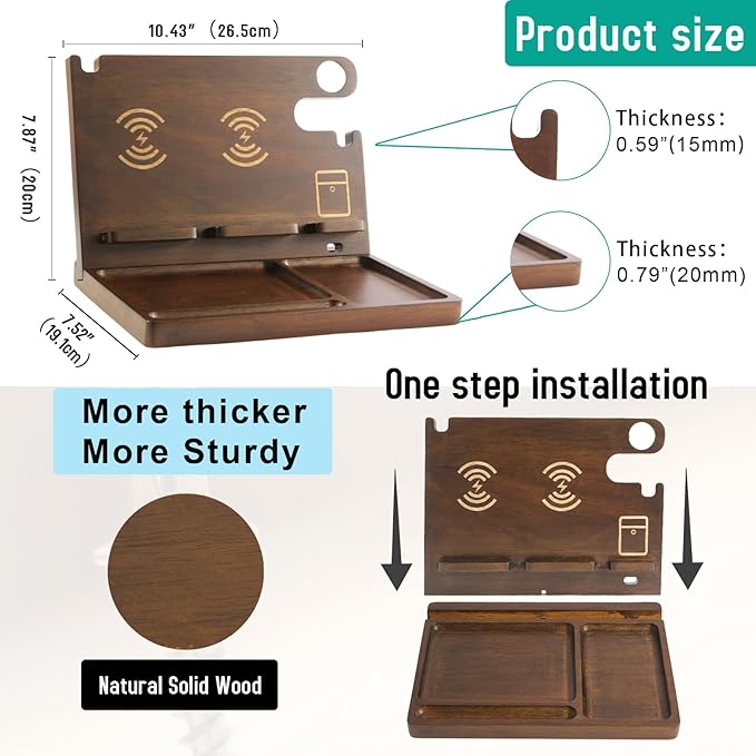 Wood Phone Docking Station Dual Phone Wireless Charging Station Organizer with 4 Wireless Charger Stand for iPhone Samsung iWatch AirPod Mens Nightstand Organizer Anniversary Birthday Gifts for Men
