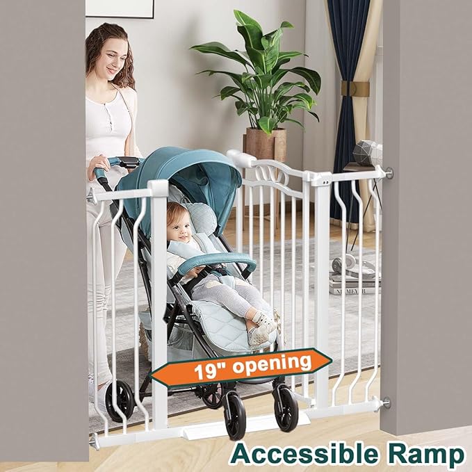 Fairy Baby Extra Wide Pet Dog Gate, Adjustable 29.5"-33.8" Wide Pressure Mounted Baby Gate Indoor for Stairs Doorways, Safety Child Gate Metal Auto Close Walk Thru Toddler Gate for Doggy Kids, White