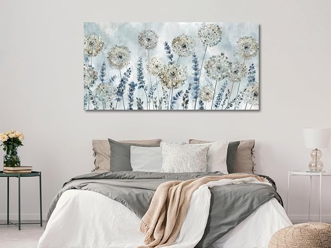VEAEE Farmhouse Canvas Wall Art - Flowers Dandelion Wall Pictures,Living Room Decor,Nature Artwork Prints Abstract Grass Paintings for Bedroom Home Office Decoration 29"x58"