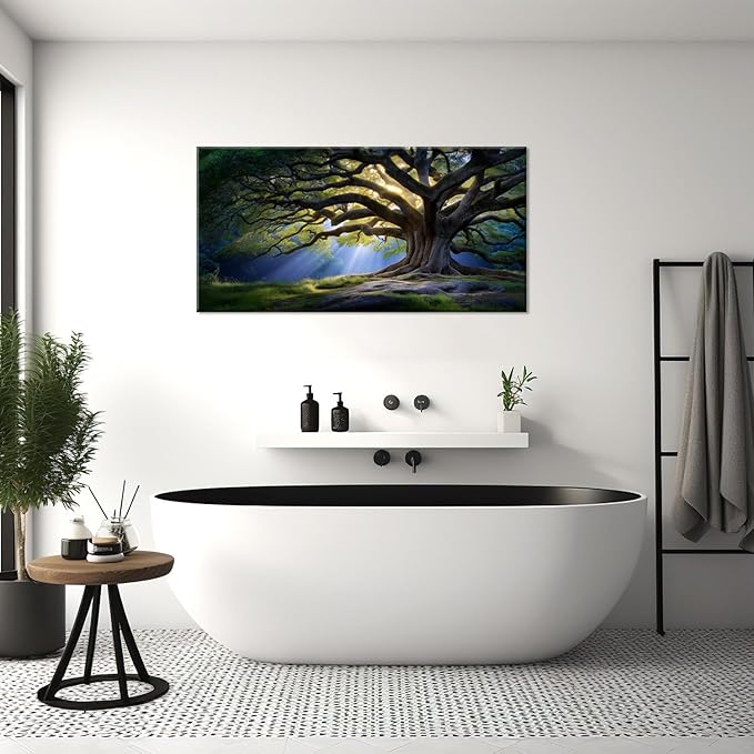 Beautiful Green Tree Scenery Wall Art for Living Room Office Scenic Landscape Nature Art Deco Brown Painting Prints Elegant Canvas Artwork Over The Couch Bedroom Decor Large