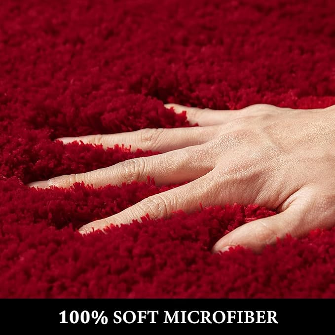 MIULEE Christmas Red Extra Thick Non Slip Bathroom Rug Shaggy Soft Bath Mat Plush Microfiber Absorbent Water for Shower Tub Machine Washable (24x48 Inches)